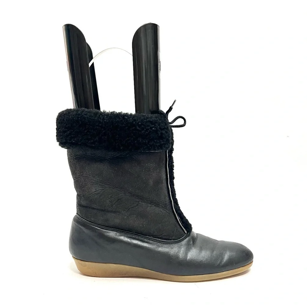 Vintage 1970s black suede and leather faux shearling pull on winter snow boots